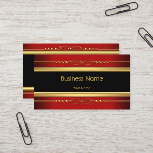 Elegant Classy Black Yellow Gold Deep Red Business Card