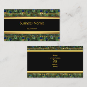 Elegant Classy Black Yellow Gold Peacock Blue Business Card