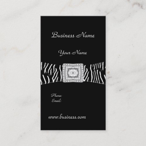 Elegant Classy Black Zebra animal Diamond Business Card Templates