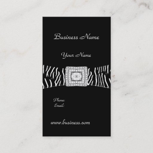 Customizable Elegant Classy Black Zebra animal Diamond Business Card Templates