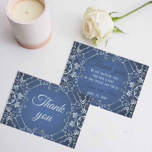 Elegant Classy Blue and Silver Thank You Card