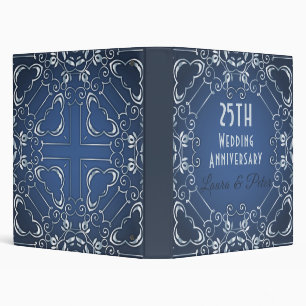 Elegant Classy Blue and Silver Wedding Anniversary 3 Ring Binder