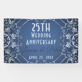 Elegant Classy Blue and Silver Wedding Anniversary Banner