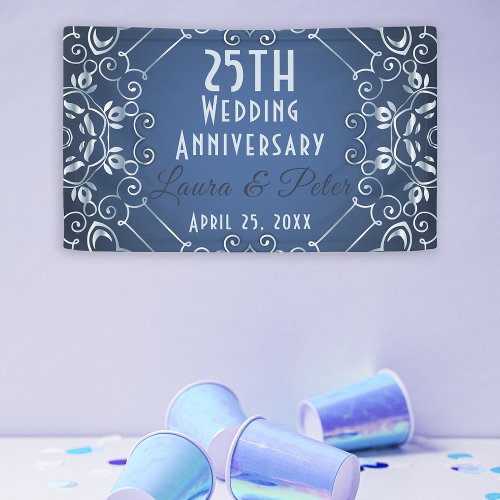 Elegant Classy Blue and Silver Wedding Anniversary Banner