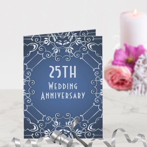 Elegant Classy Blue and Silver Wedding Anniversary Card