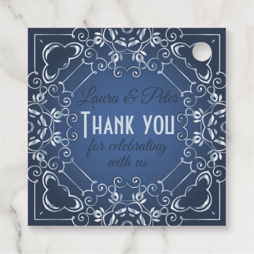 Elegant Classy Blue and Silver Wedding Anniversary Favor Tags