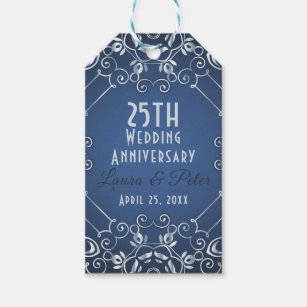 Elegant Classy Blue and Silver Wedding Anniversary Gift Tags