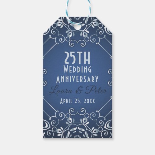 Elegant Classy Blue and Silver Wedding Anniversary Gift Tags
