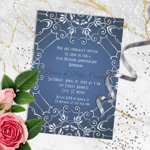 Elegant Classy Blue and Silver Wedding Anniversary Invitation
