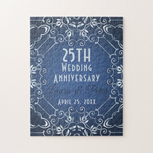 Elegant Classy Blue and Silver Wedding Anniversary Jigsaw Puzzle