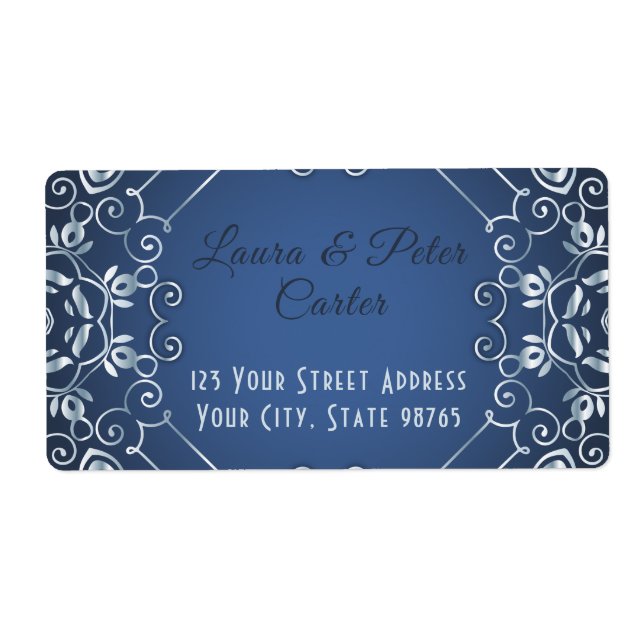 Elegant Classy Blue and Silver Wedding Anniversary Label (Front)