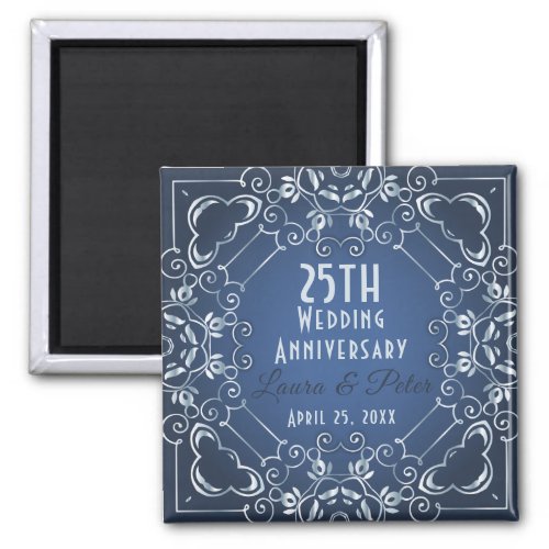 Elegant Classy Blue and Silver Wedding Anniversary Magnet