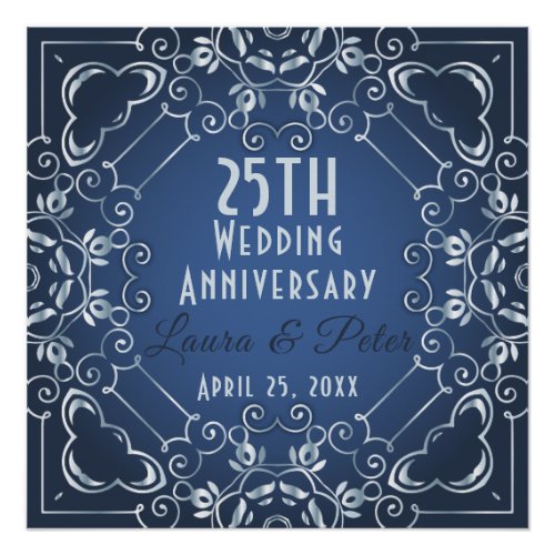 Elegant Classy Blue and Silver Wedding Anniversary Poster