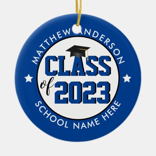 Elegant Classy Blue Class of 2023 Graduation Ceramic Ornament