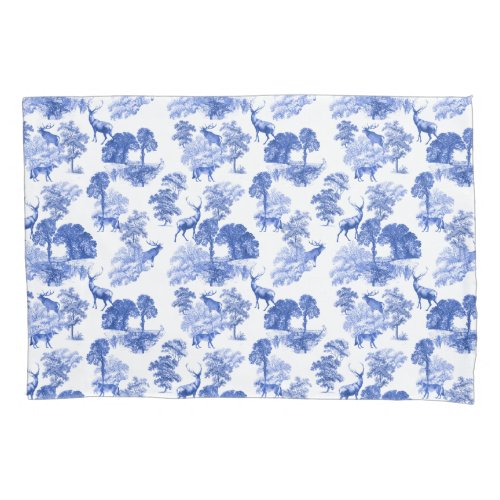 Elegant Classy Blue French Toile Deer Fox Forest Pillow Case