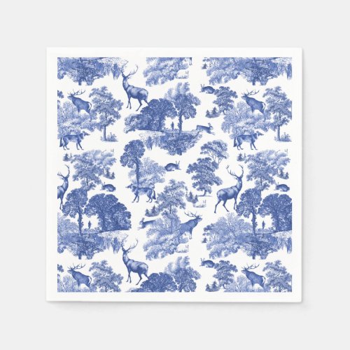 Elegant Classy Blue French Toile Deer Pattern Napkins