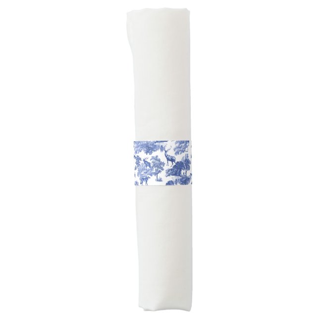 Elegant Classy Blue French Toile Deer Woodland  Napkin Bands (Front)