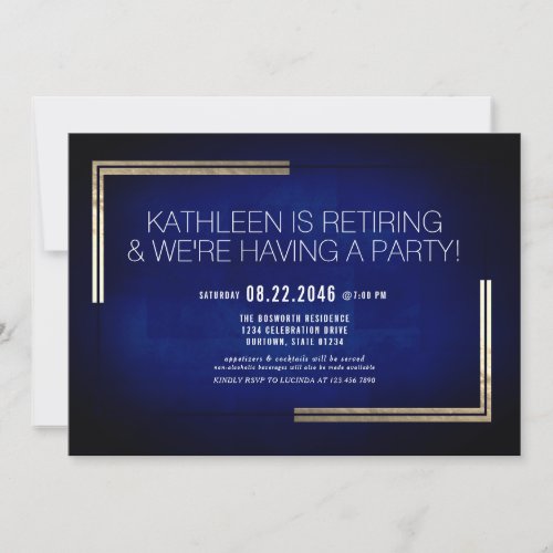 Elegant Classy BlueGold Retirement Party Invitation