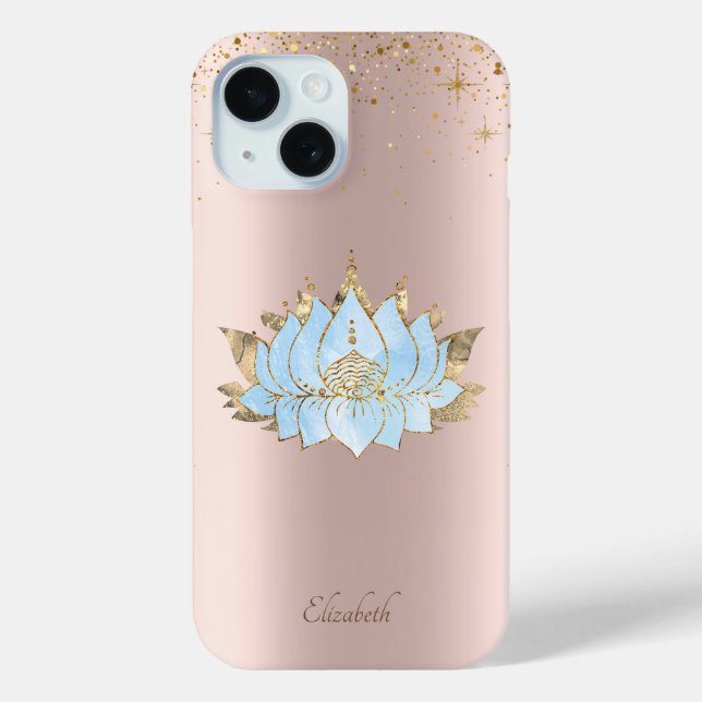 Elegant Classy Blue Lotus Flower Rose Gold Case-Mate iPhone Case (Back)
