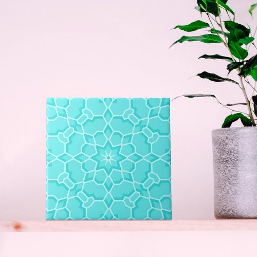 Elegant Classy Blue Turquoise Mosaic Geometric Ceramic Tile