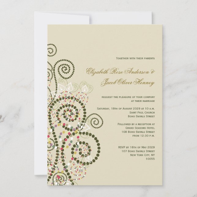 Elegant Classy Boho Green Spirals Wedding Invite (Front)