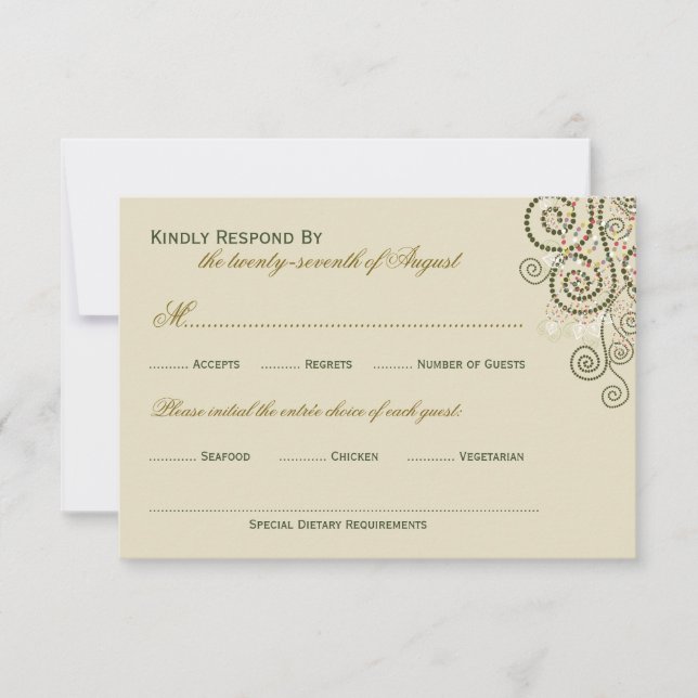 Elegant Classy Boho Green Spirals Wedding RSVP (Front)