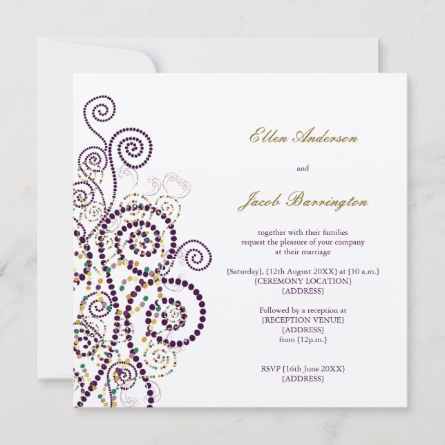 Elegant Classy Boho Purple Spirals Wedding Invite (Front)