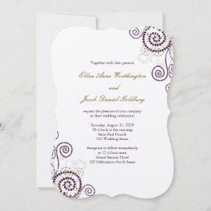 Elegant Classy Boho Purple Spirals Wedding Invite