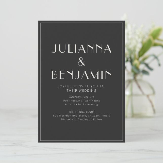 Elegant Classy Bold Black and White Wedding Invitation (Standing Front)