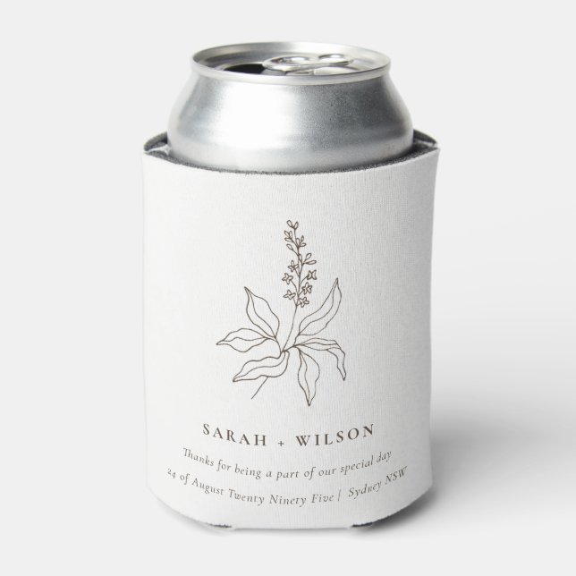 Elegant Classy Botanical Floral Sketch Wedding Can Cooler (Can Front)