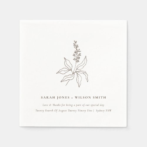 Elegant Classy Botanical Floral Sketch Wedding Napkins