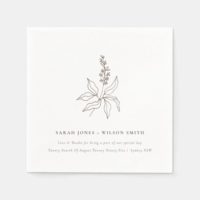 Elegant Classy Botanical Floral Sketch Wedding Napkins (Front)