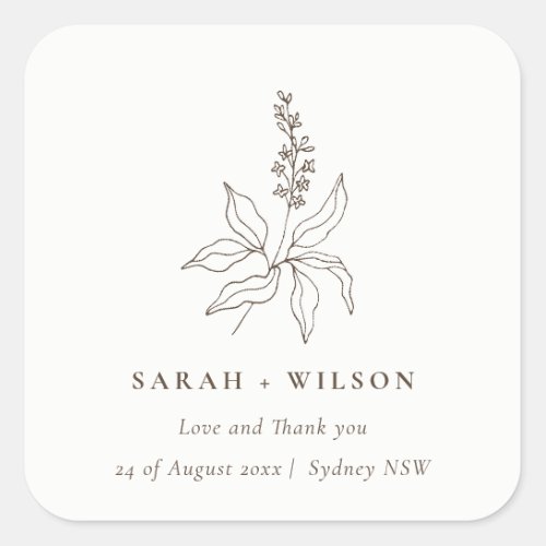 Elegant Classy Botanical Floral Sketch Wedding Square Sticker