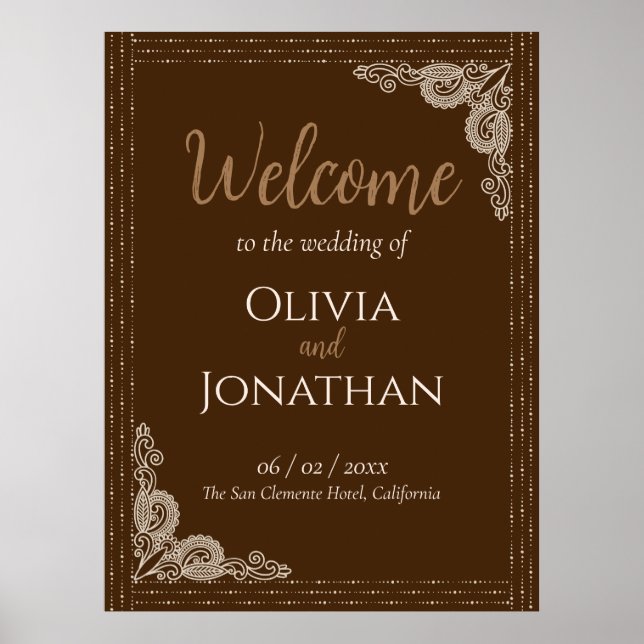 Elegant Classy Bronze ornate Wedding Welcome Sign (Front)