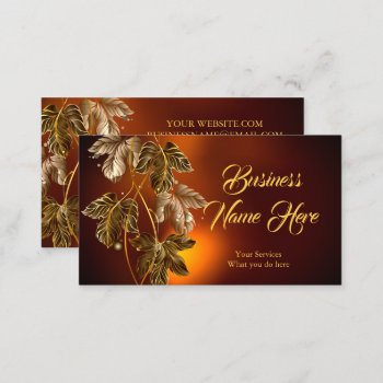 Elegant Classy Brown Gold Leaves Bronze Glow Business Card by Zizzago at Zazzle