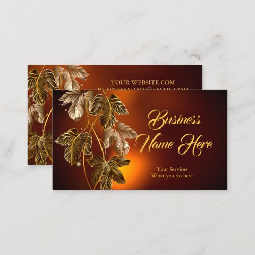 Elegant Classy Brown Gold Leaves Bronze Glow Business Card