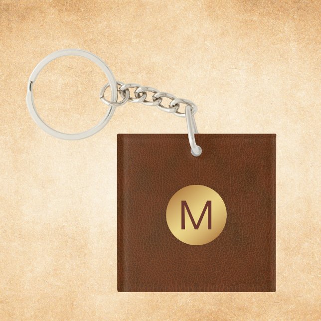 Elegant Classy Brown & Gold Name Initial  Keychain (Creator Uploaded)