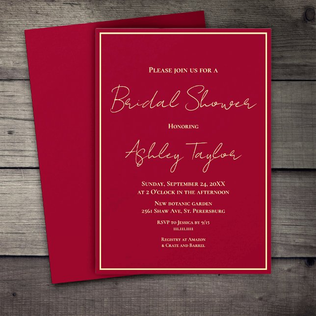 Elegant Classy Burgundy Gold Chic Bridal Shower Invitation (Creator Uploaded)