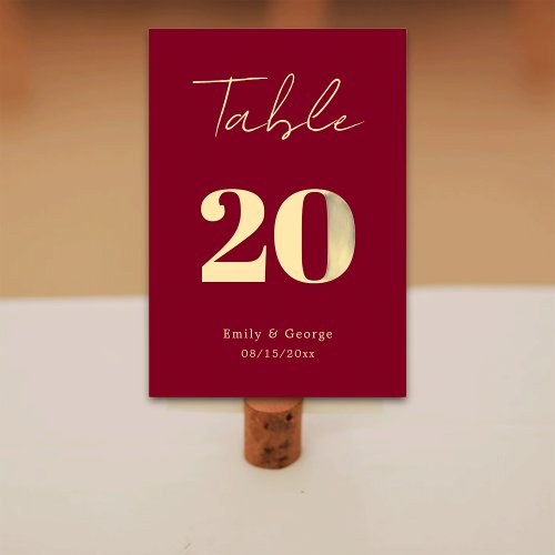 Elegant Classy Burgundy Gold Modern Chic Wedding Table Number