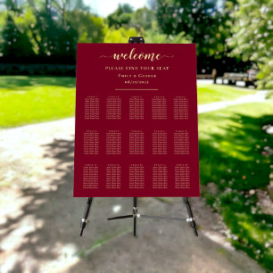 Elegant Classy Burgundy Gold Wedding Seating Chart Foam Board