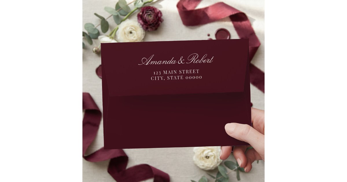 Elegant Classy Burgundy Wedding Return Address Envelope | Zazzle