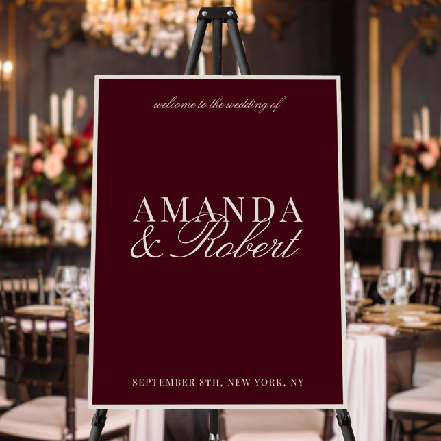 Elegant Classy Burgundy Wedding Welcome Sign (Creator Uploaded)