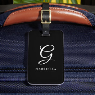 Elegant Classy Calligraphy Monogram Black White Luggage Tag