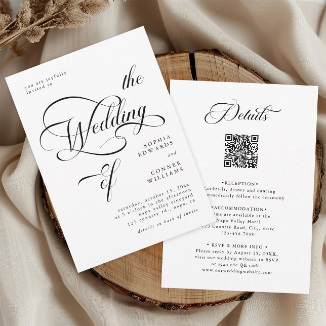 Elegant Classy Calligraphy Wedding All in One Invitation (Front & Back)