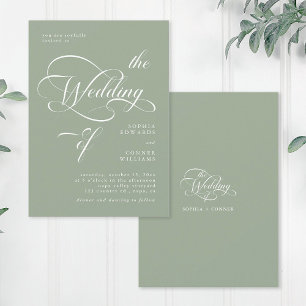 Elegant Classy Calligraphy Wedding Sage Green Invitation