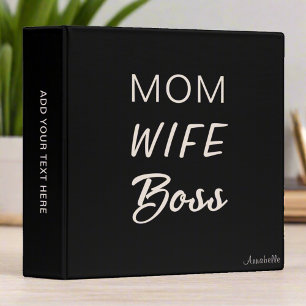 Elegant Classy chic Black White Mom Boss Script 3 Ring Binder