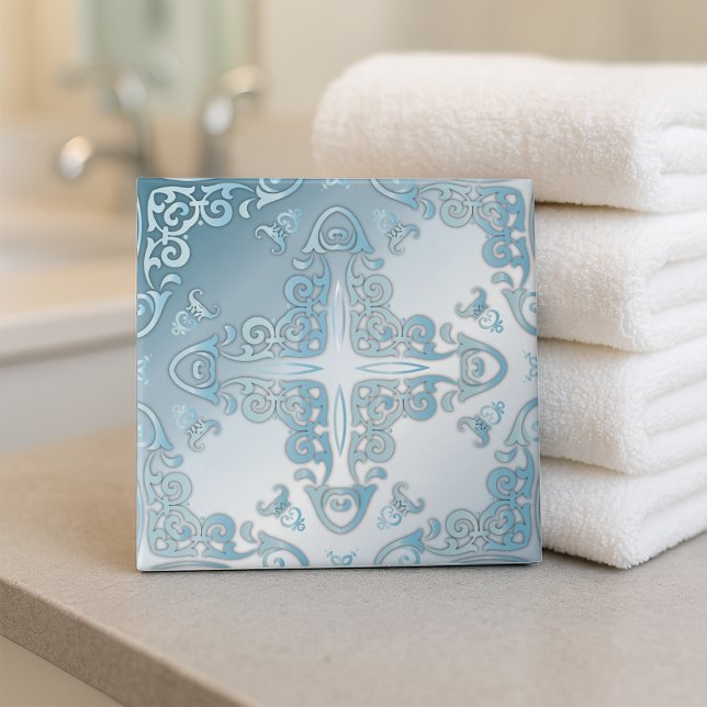 Elegant Classy Chic Blue Metallic Baroque Border Ceramic Tile (Creator Uploaded)