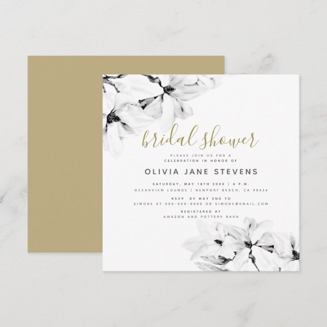 Elegant Classy Chic Floral Magnolias Bridal Shower Invitation (Front/Back)