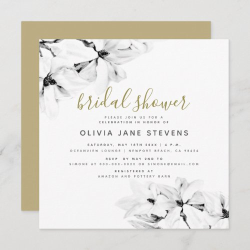 Elegant Classy Chic Floral Magnolias Bridal Shower Invitation