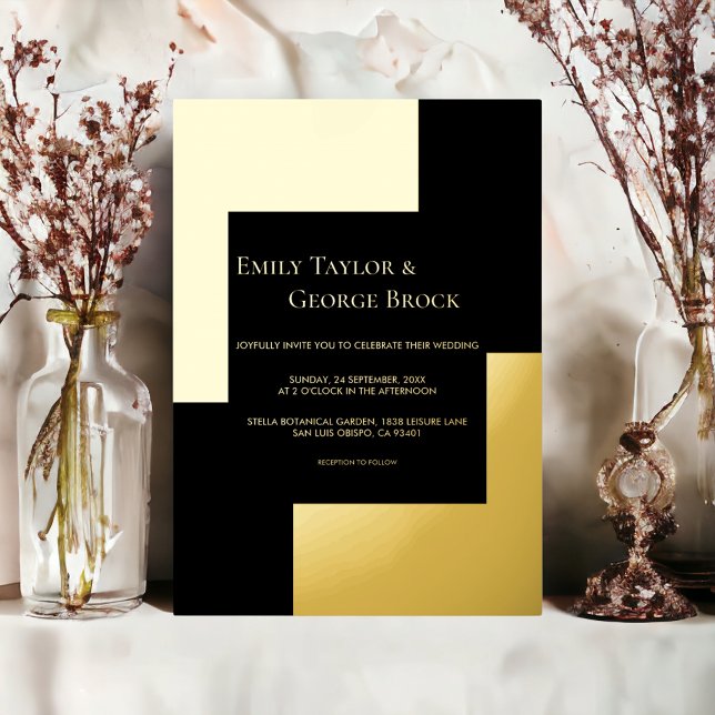 Elegant Classy Chic Modern Wedding Black And Gold Foil Invitation (Creator Uploaded)